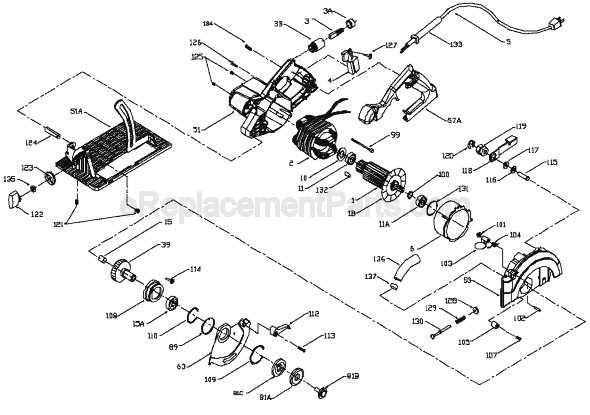 Page A Diagram and Parts List for 843  Porter Cable Circular Saw